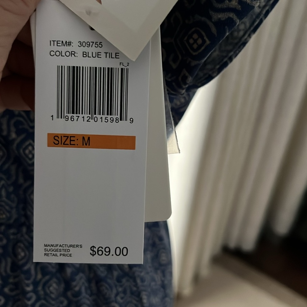Blue Patterned Button-Up Dress made by Lucky brand size medium blue tile - Picture 14 of 17